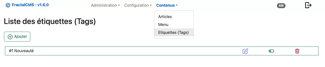 image étiquette (tag) interface