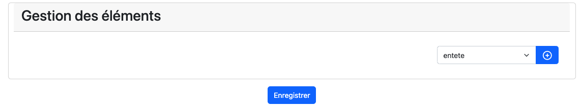 Formulaire de création et de gestion des éléments