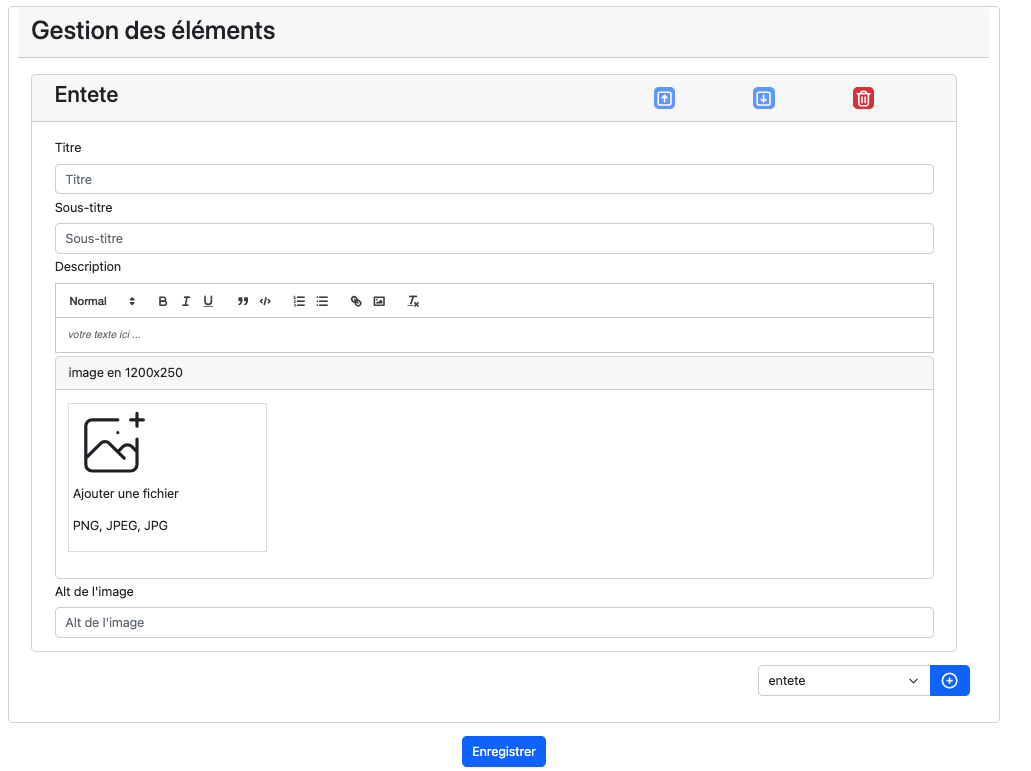 ajout élément entête